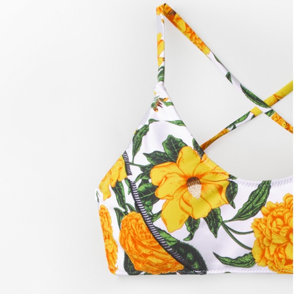SOLD OUT Yellow Floral Striped High Waist Bikini Swimsuit - Picture 5 of 8